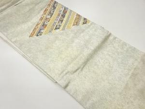 引箔斜線に花々・鳳凰模様織出し名古屋帯